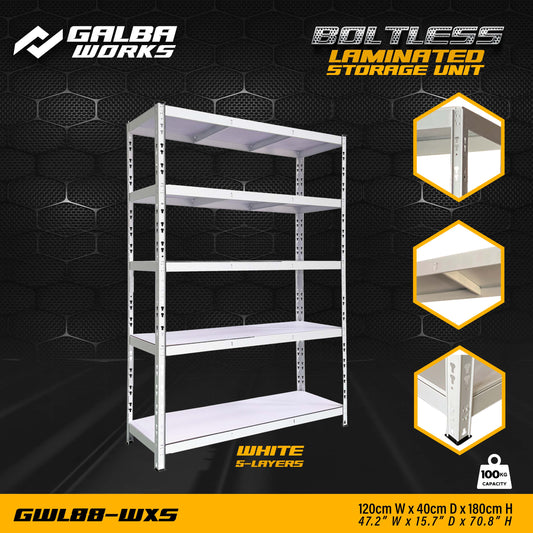 Galba Works Boltless Laminated Storage Unit 120x40x180cm Steel Shelf Adjustable 5 Layers Rack Garage Organizer
