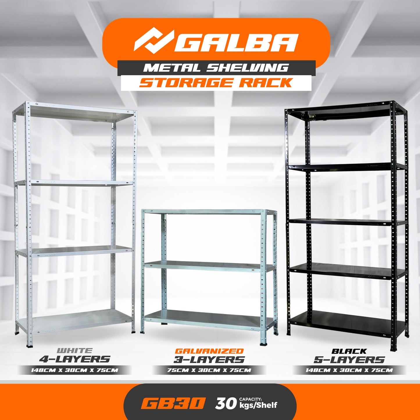 GALBA Metal Shelving Storage Rack 3, 4 and 5 Layers Black/White/Silver