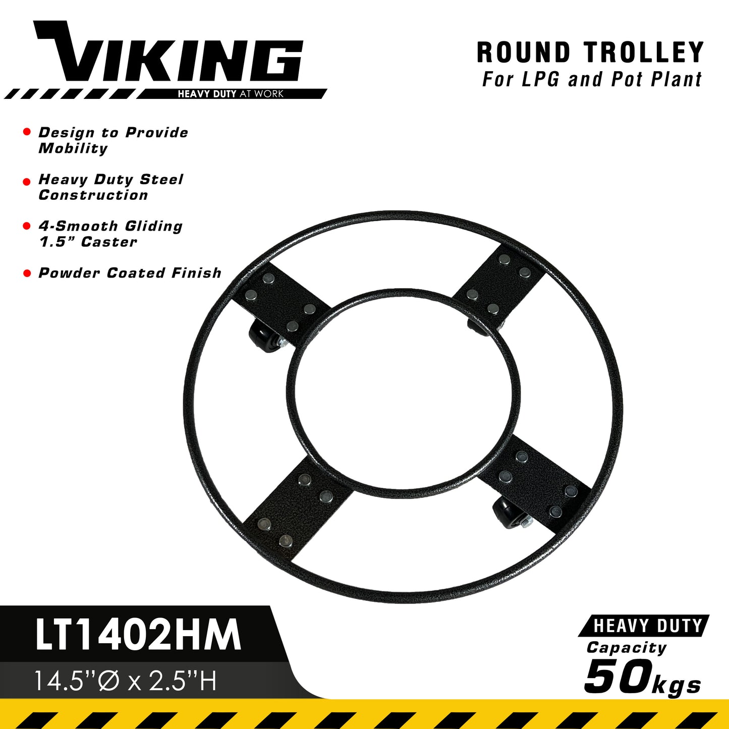 VIKING Heavy Duty Trolley for LPG/Pot Plant/5Gal Water Bottle 14.5"D (50kgs) Heavy-Duty Solid Steel