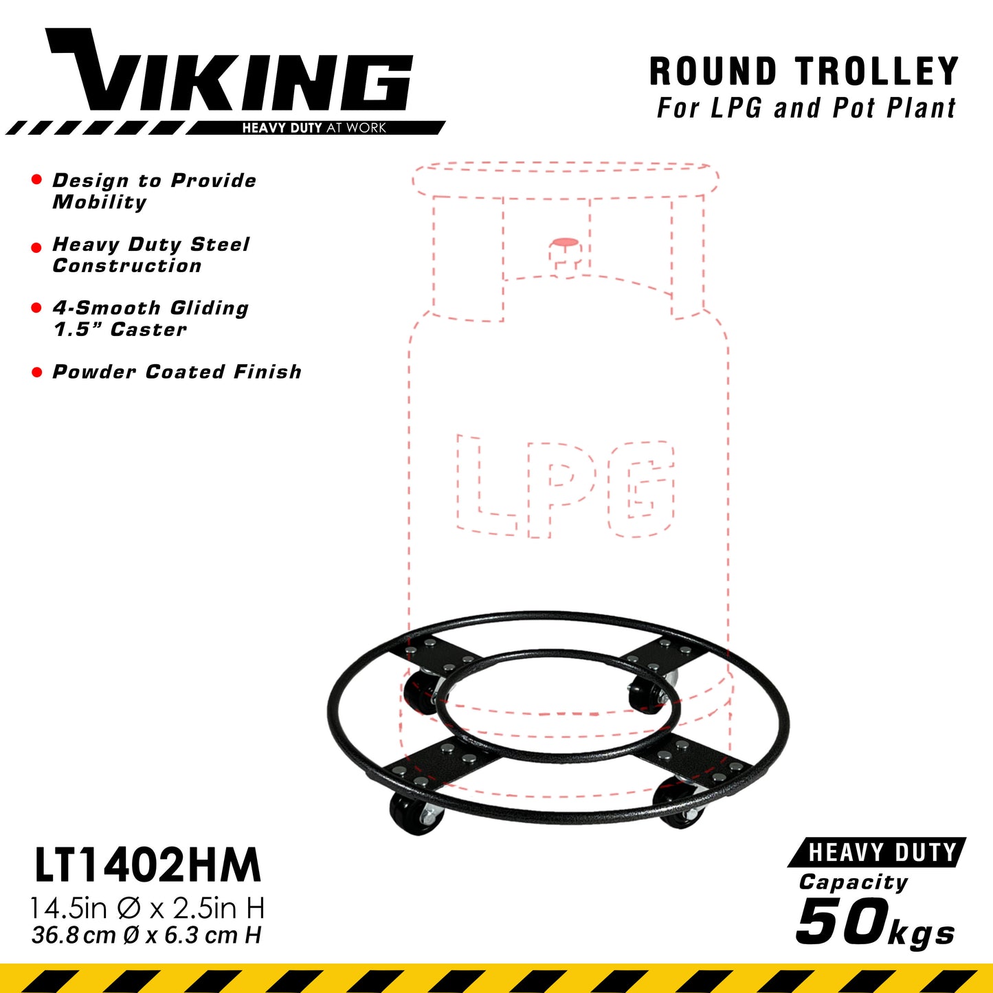 VIKING Heavy Duty Trolley for LPG/Pot Plant/5Gal Water Bottle 14.5"D (50kgs) Heavy-Duty Solid Steel