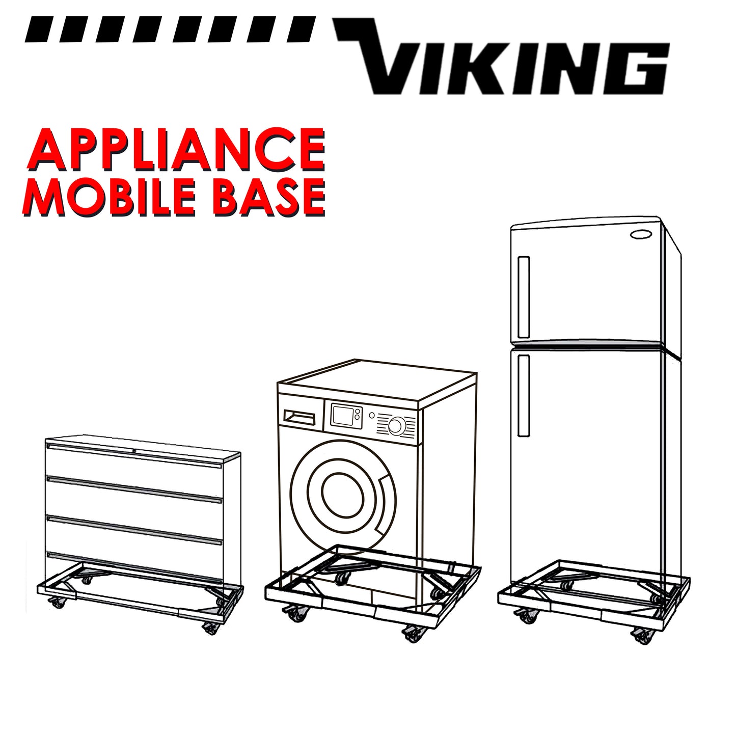 VIKING Adjustable Mobile Base for Appliances Heavy Duty Twin Wheel with Double Brake 300 kilo capacity