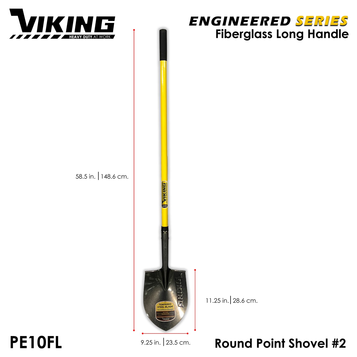 VIKING Shovel Engineered Series LONG Fiberglass Handle Round Point for (Commercial and Gardening use)