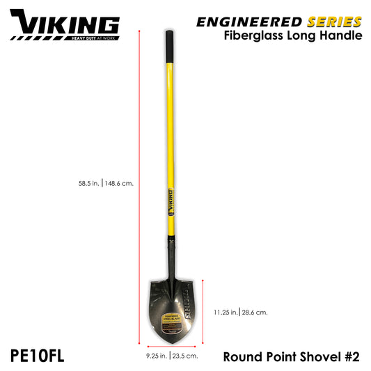 VIKING Shovel Engineered Series LONG Fiberglass Handle Round Point for (Commercial and Gardening use)