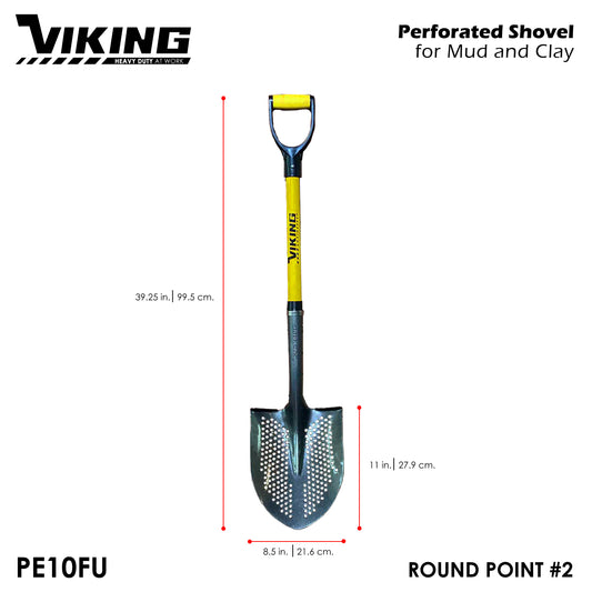 Viking Perforated Shovel for Mud and Clay with 16ga Tempered Steel Blade 100cm Fiberglass Handle