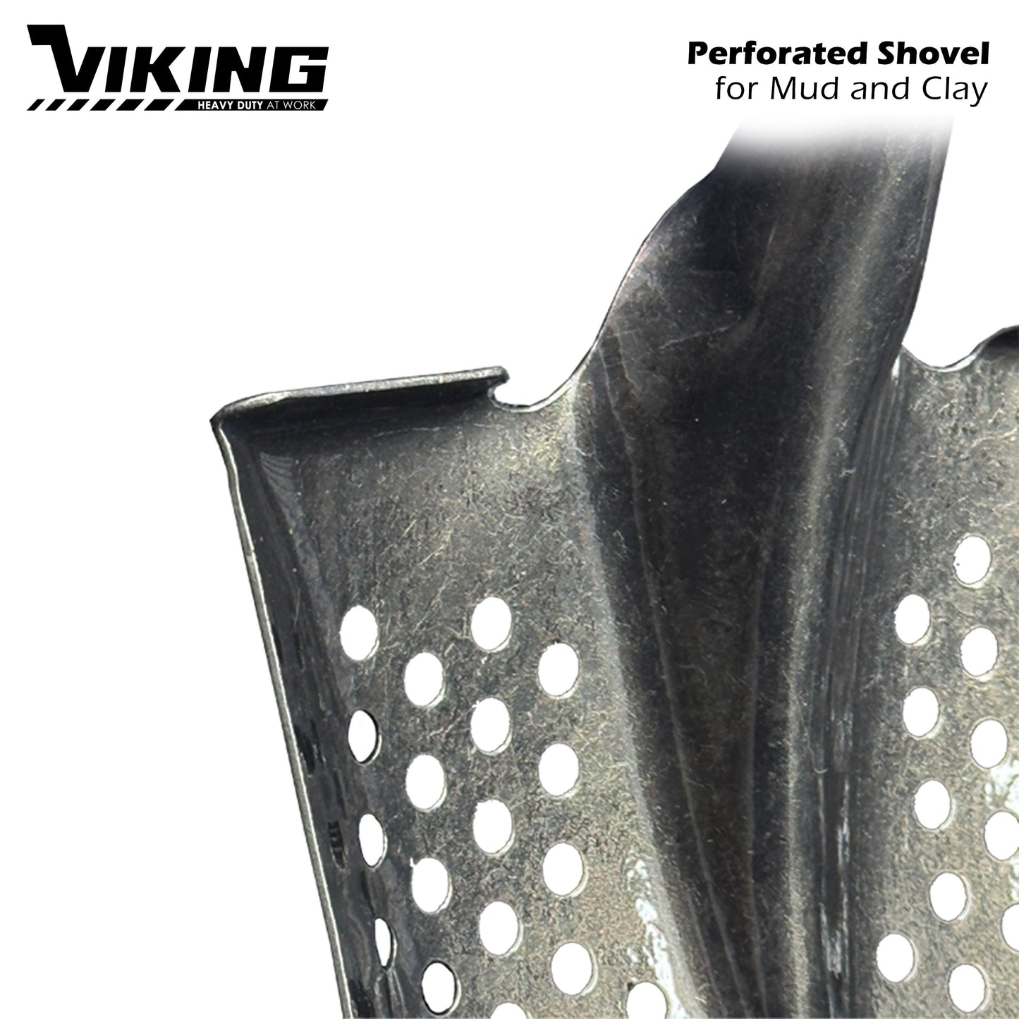 Viking Perforated Shovel for Mud and Clay with 16ga Tempered Steel Blade 100cm Fiberglass Handle