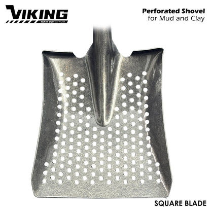 Viking Perforated Shovel for Mud and Clay with 16ga Tempered Steel Blade 100cm Fiberglass Handle