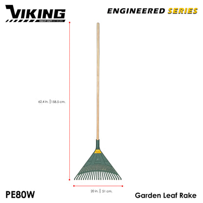 Viking Poly Leaf Rake 22-Tines for Gardening Wooden Handle 60-Inch Heavy Duty (Kalaykay ng dahon)
