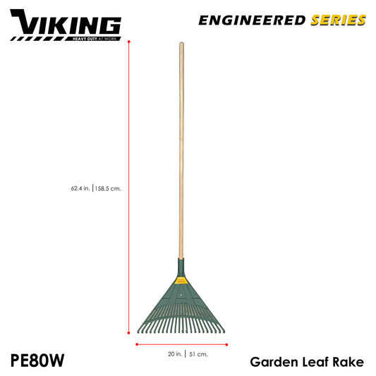 Viking Poly Leaf Rake 22-Tines for Gardening Wooden Handle 60-Inch Heavy Duty (Kalaykay ng dahon)
