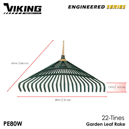 Viking Poly Leaf Rake 22-Tines for Gardening Wooden Handle 60-Inch Heavy Duty (Kalaykay ng dahon)