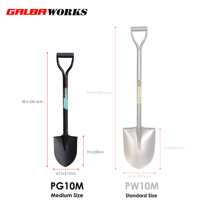 GALBA WORKS Round Point Shovel (Medium Size) for Gardening with D-Handle (Pala) -32Inch Heavy Duty