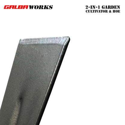 Galba Works 2-in-1 Garden Cultivator & Hoe PG75H | 100% Metal | Powder Coated | Heavy Duty Hand Tool