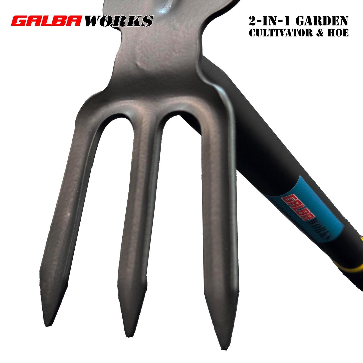 Galba Works 2-in-1 Garden Cultivator & Hoe PG75H | 100% Metal | Powder Coated | Heavy Duty Hand Tool