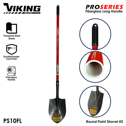 VIKING Pro Series Shovel Red Fiberglass Handle Power D-Grip (Pala) Heavy Duty