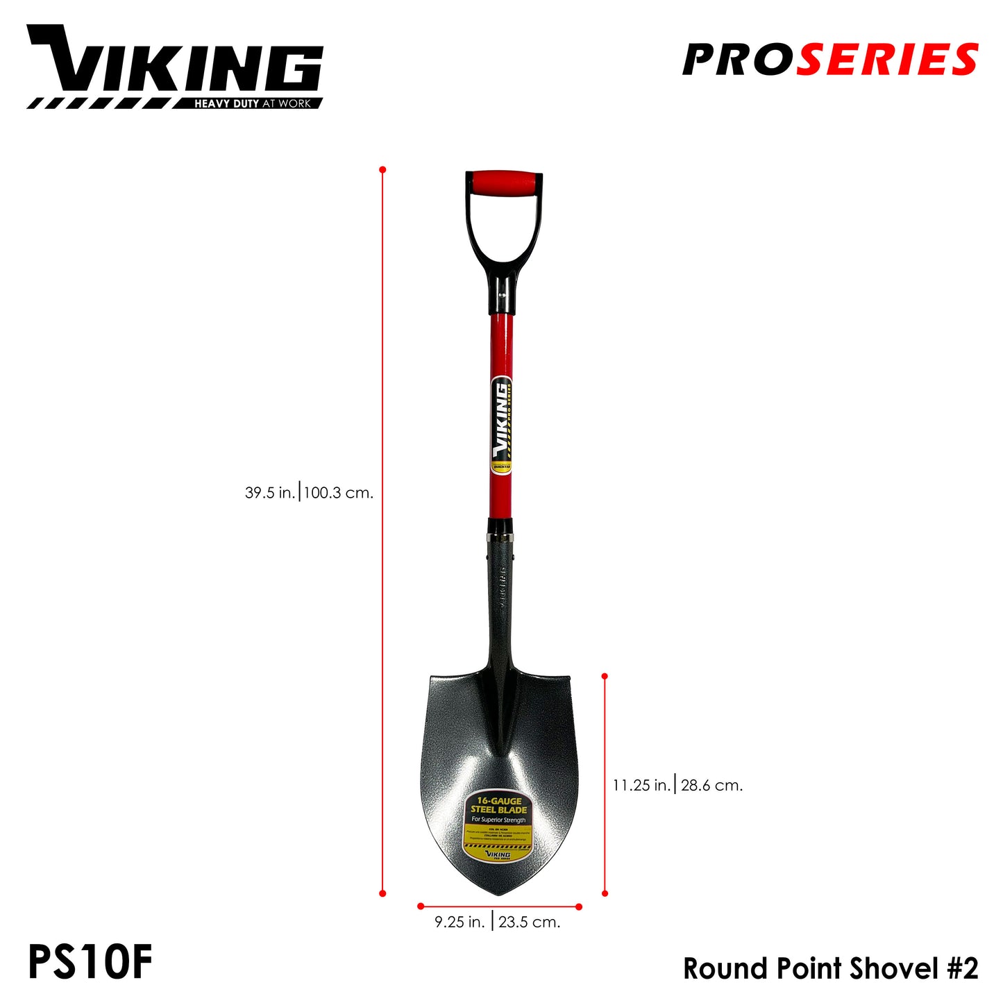 VIKING Pro Series Shovel Red Fiberglass Handle Power D-Grip (Pala) Heavy Duty