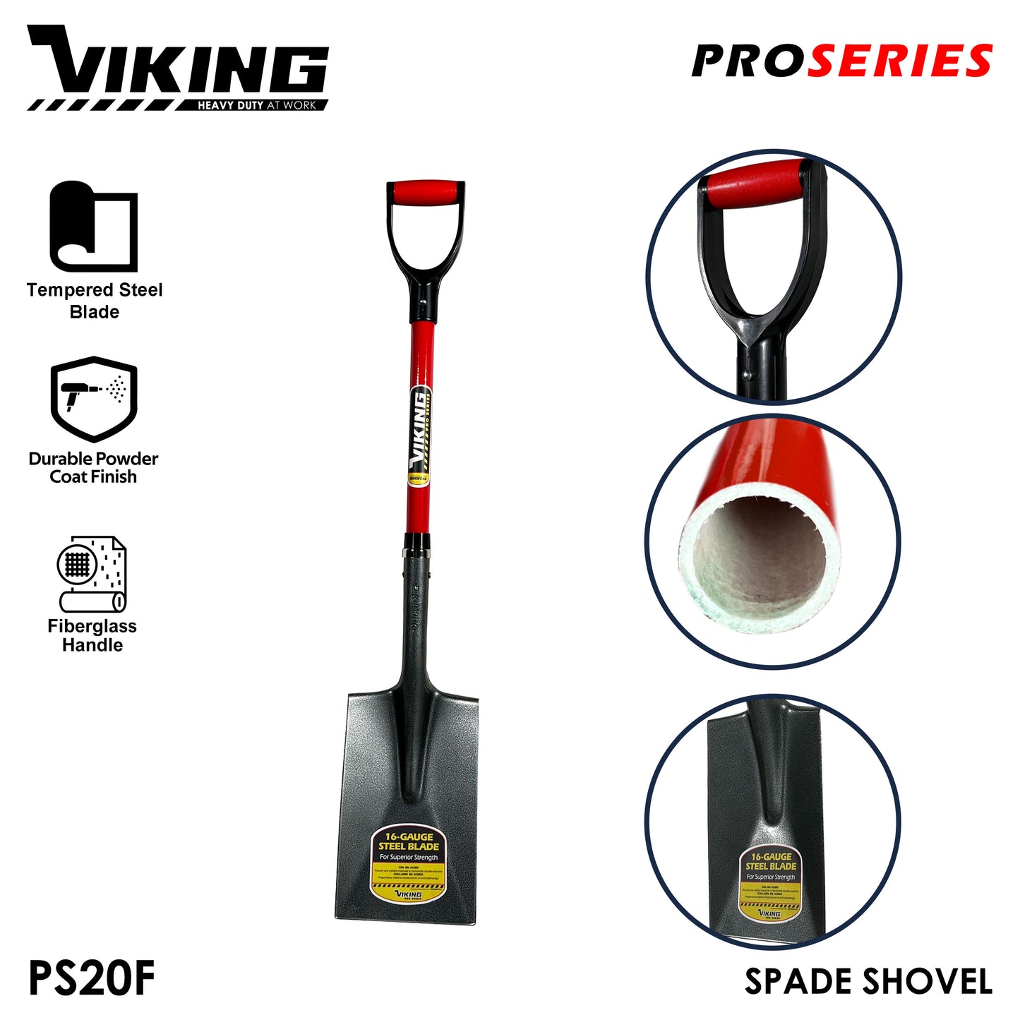 VIKING Pro Series Shovel Red Fiberglass Handle Power D-Grip (Pala) Heavy Duty