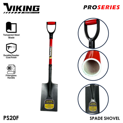VIKING Pro Series Shovel Red Fiberglass Handle Power D-Grip (Pala) Heavy Duty