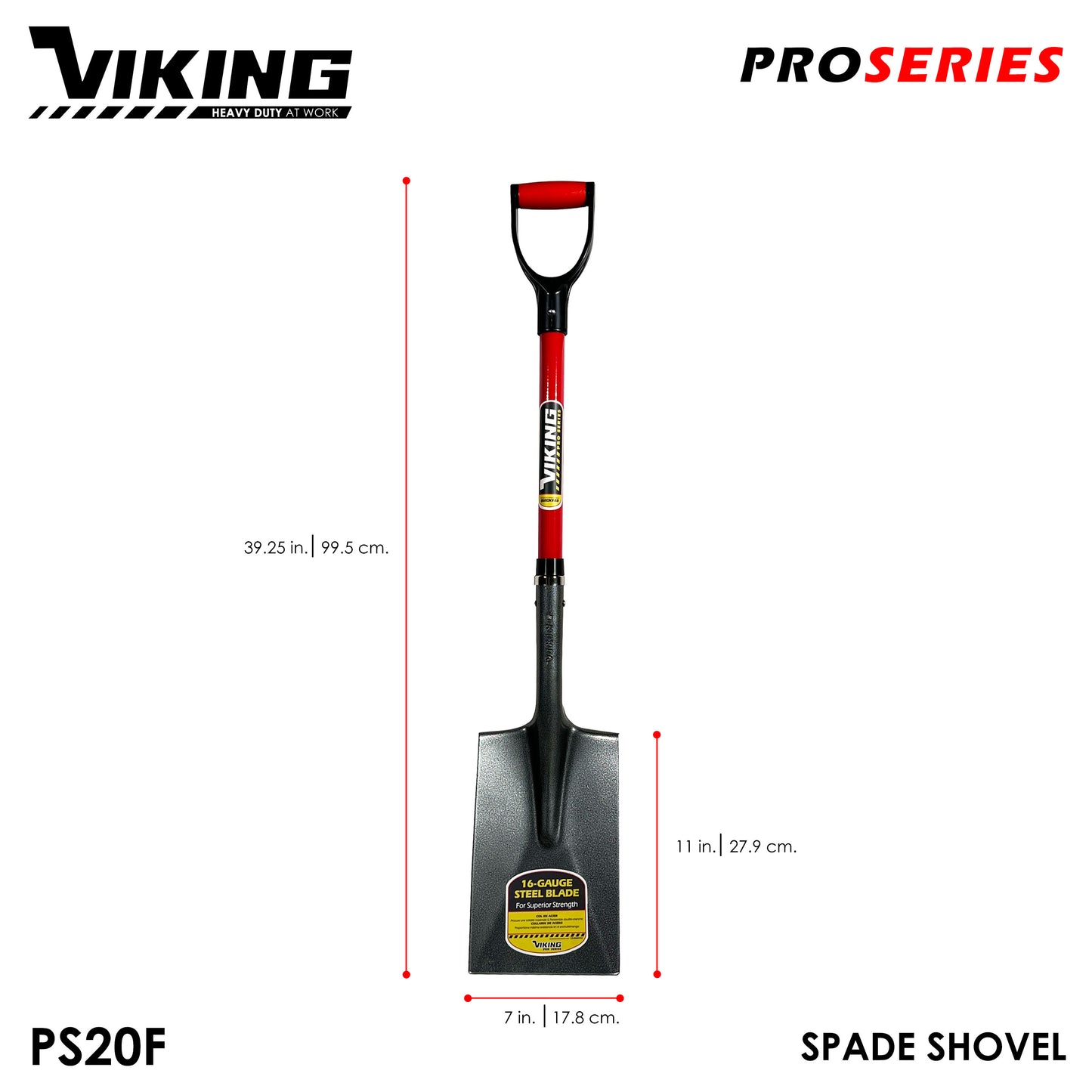 VIKING Pro Series Shovel Red Fiberglass Handle Power D-Grip (Pala) Heavy Duty