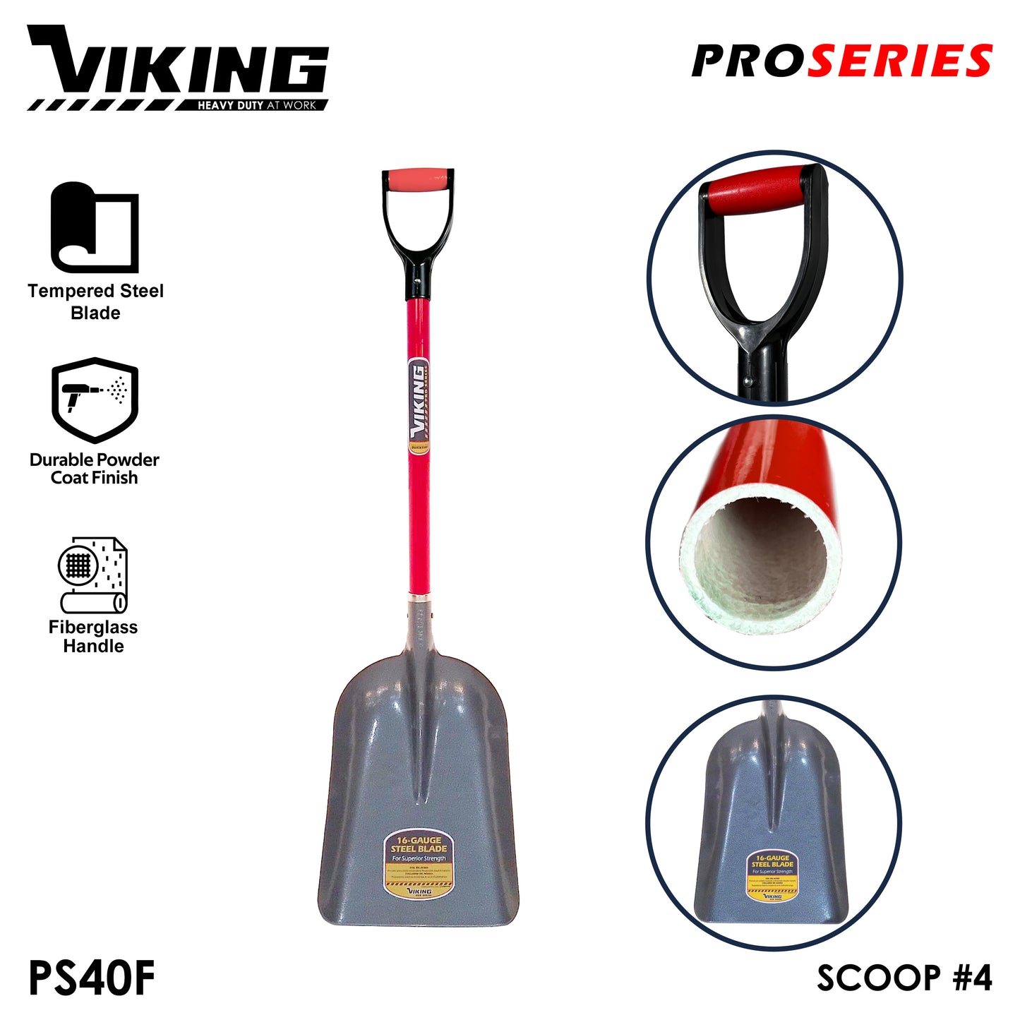 VIKING Pro Series Shovel Red Fiberglass Handle Power D-Grip (Pala) Heavy Duty