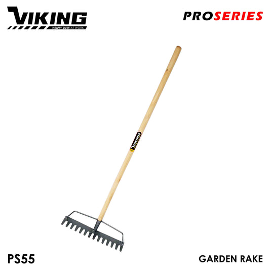 VIKING Garden Rake 14 Tines for Gardening Wooden Handle 48-Inch