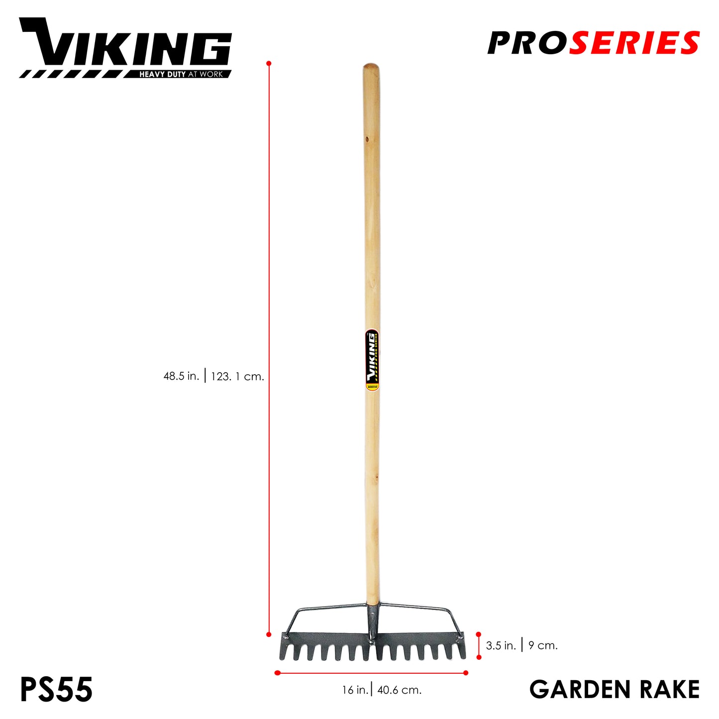 VIKING Garden Rake 14 Tines for Gardening Wooden Handle 48-Inch