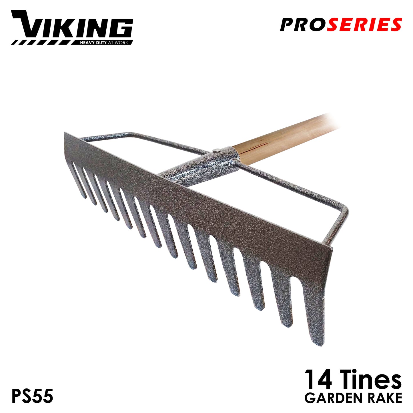 VIKING Garden Rake 14 Tines for Gardening Wooden Handle 48-Inch