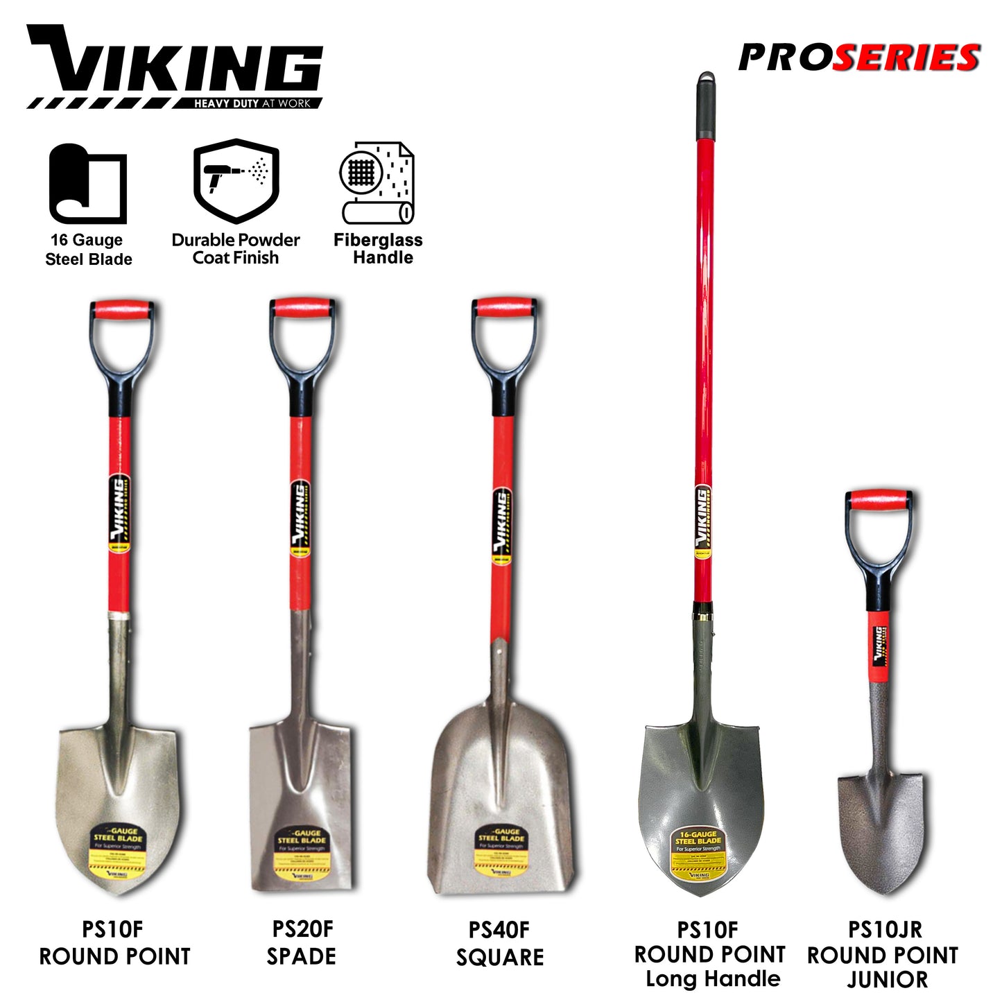 VIKING Pro Series Shovel Red Fiberglass Handle Power D-Grip (Pala) Heavy Duty