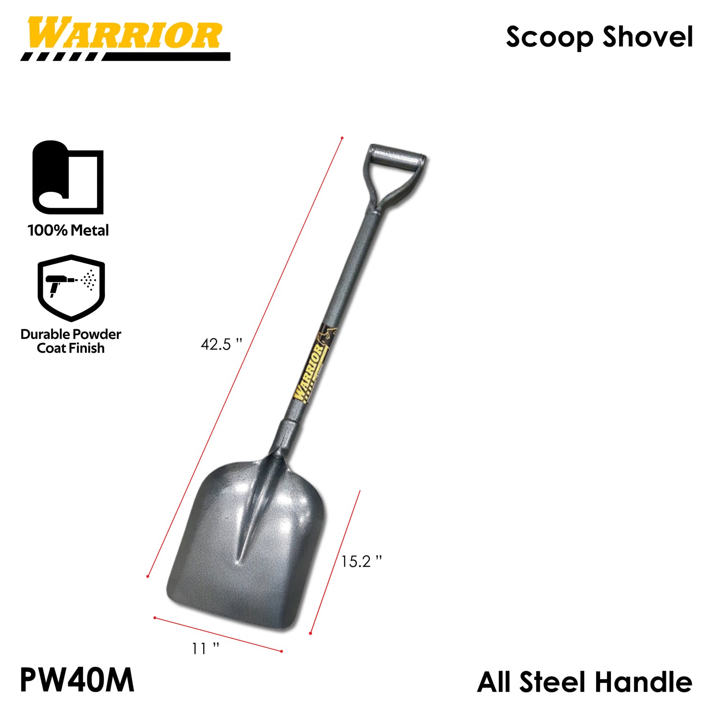 WARRIOR 40.5-Inch SHOVEL ALL-STEEL(Pala) with D-Handle for Gardening and Digging Heavy Duty