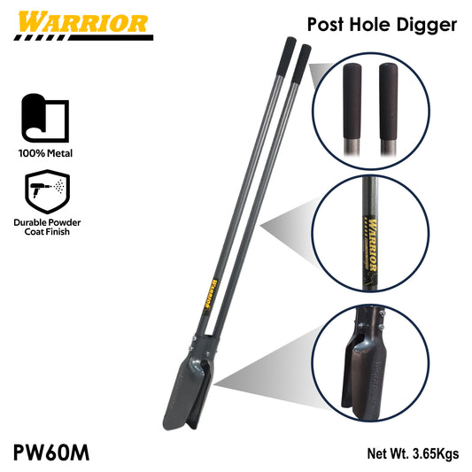 Warrior Post Hole Digger Heavy Duty ALL METAL Handle 58-Inch for Gardening and Digging