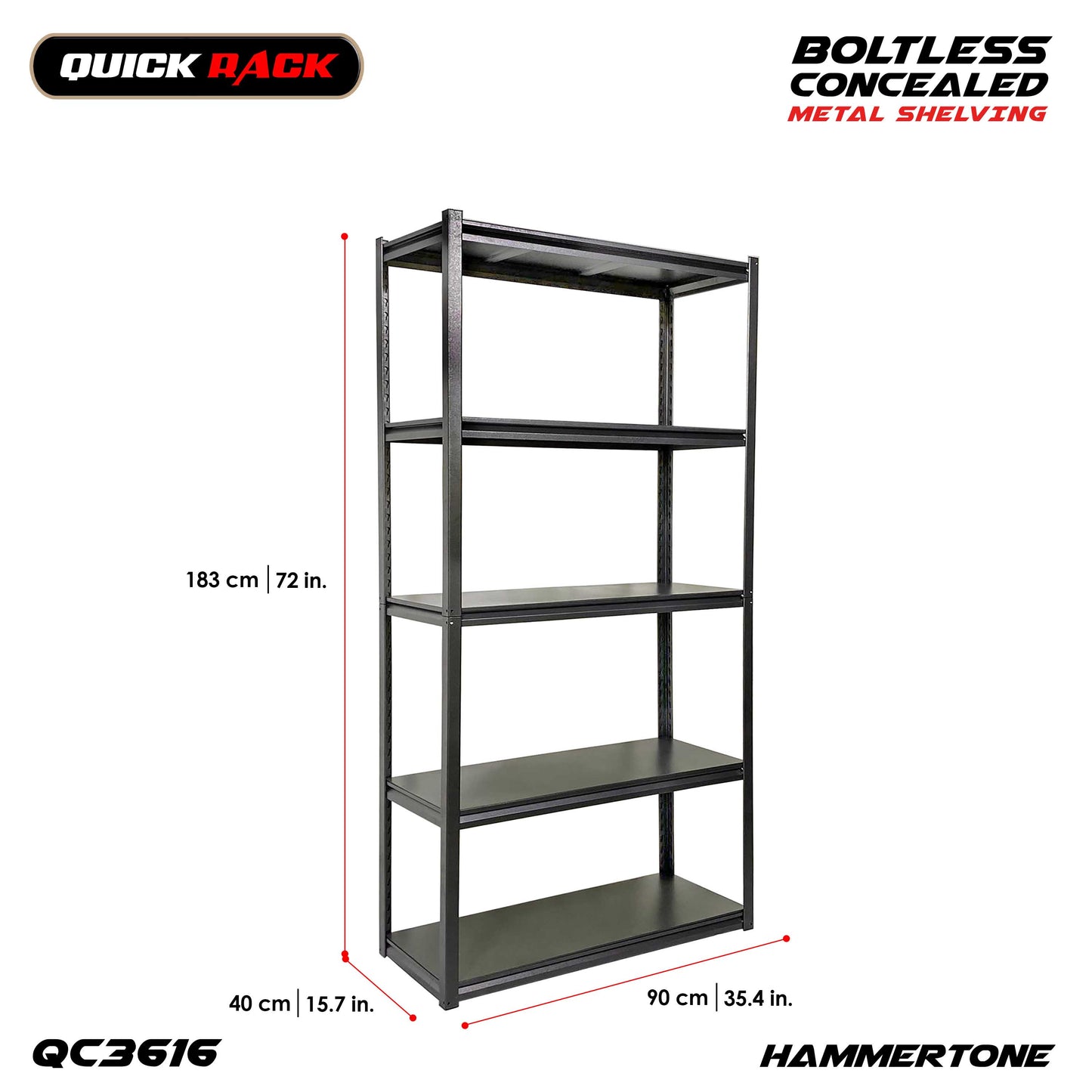 QUICK RACK Boltless All Metal Concealed Post Storage Rack Shelving 150kg Capacity