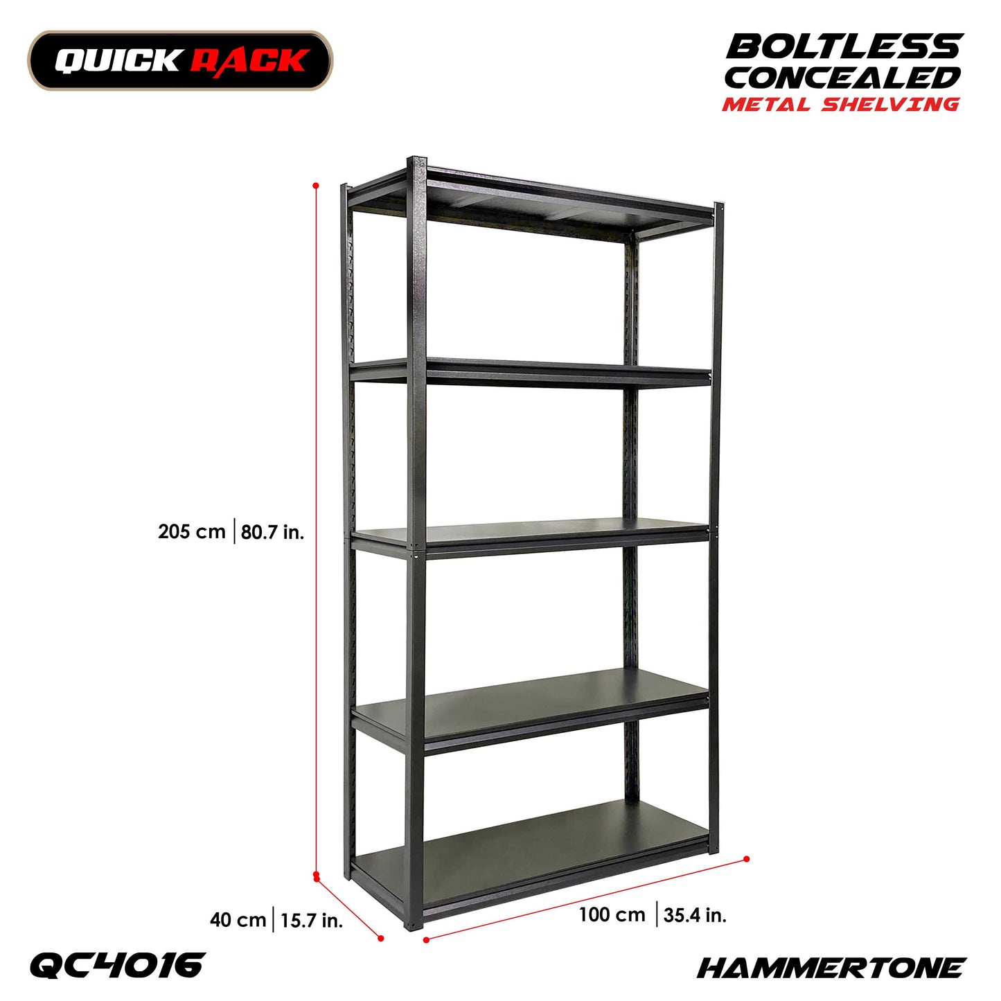 QUICK RACK Boltless All Metal Concealed Post Storage Rack Shelving 150kg Capacity