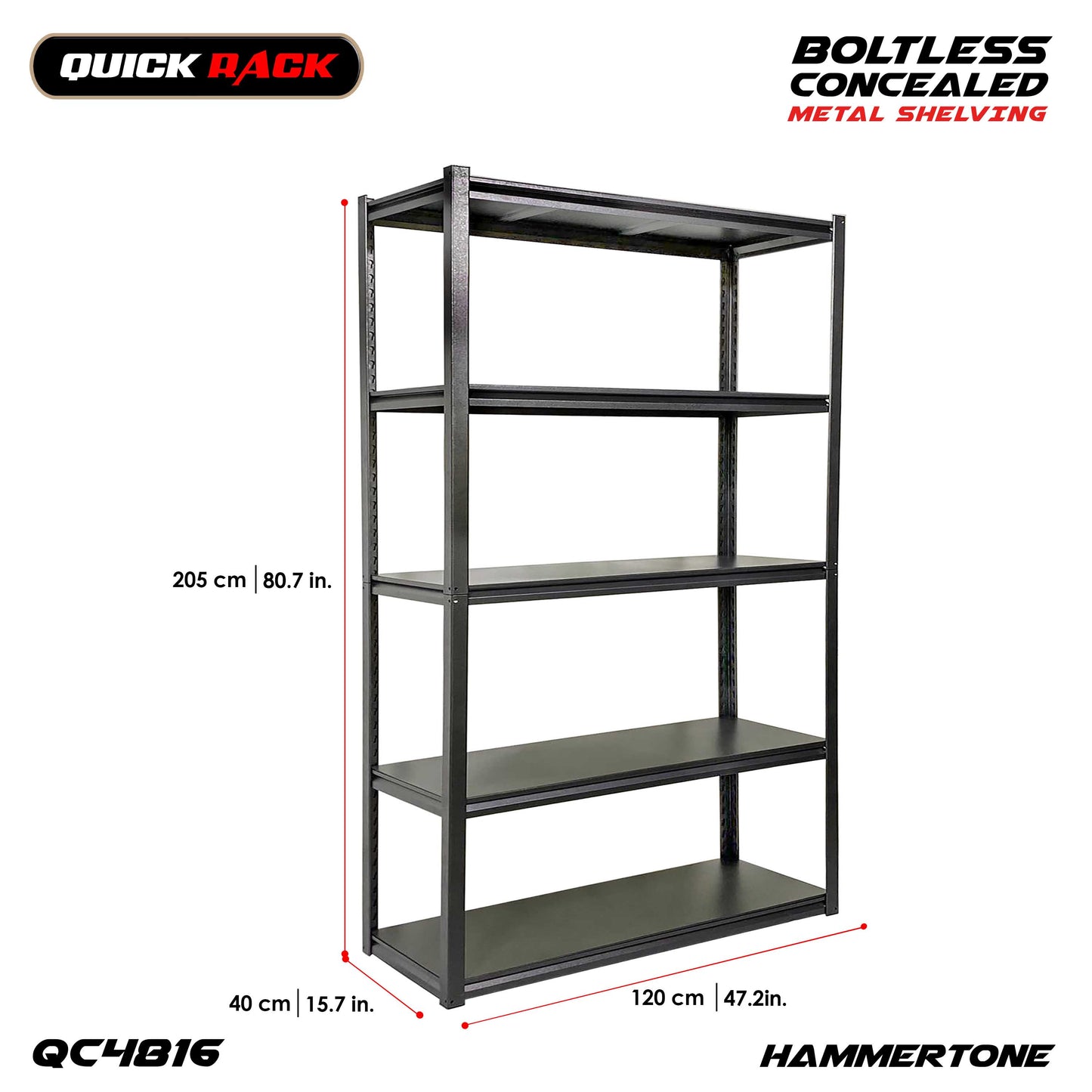 QUICK RACK Boltless All Metal Concealed Post Storage Rack Shelving 150kg Capacity