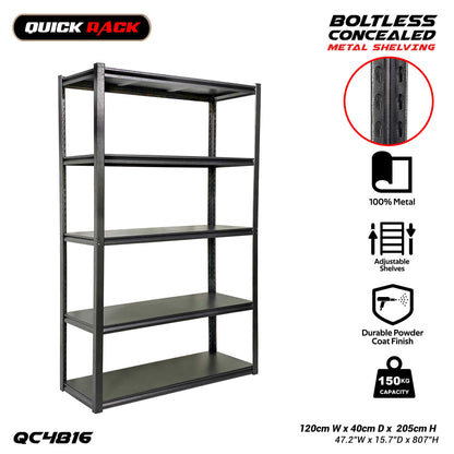QUICK RACK Boltless All Metal Concealed Post Storage Rack Shelving 150kg Capacity