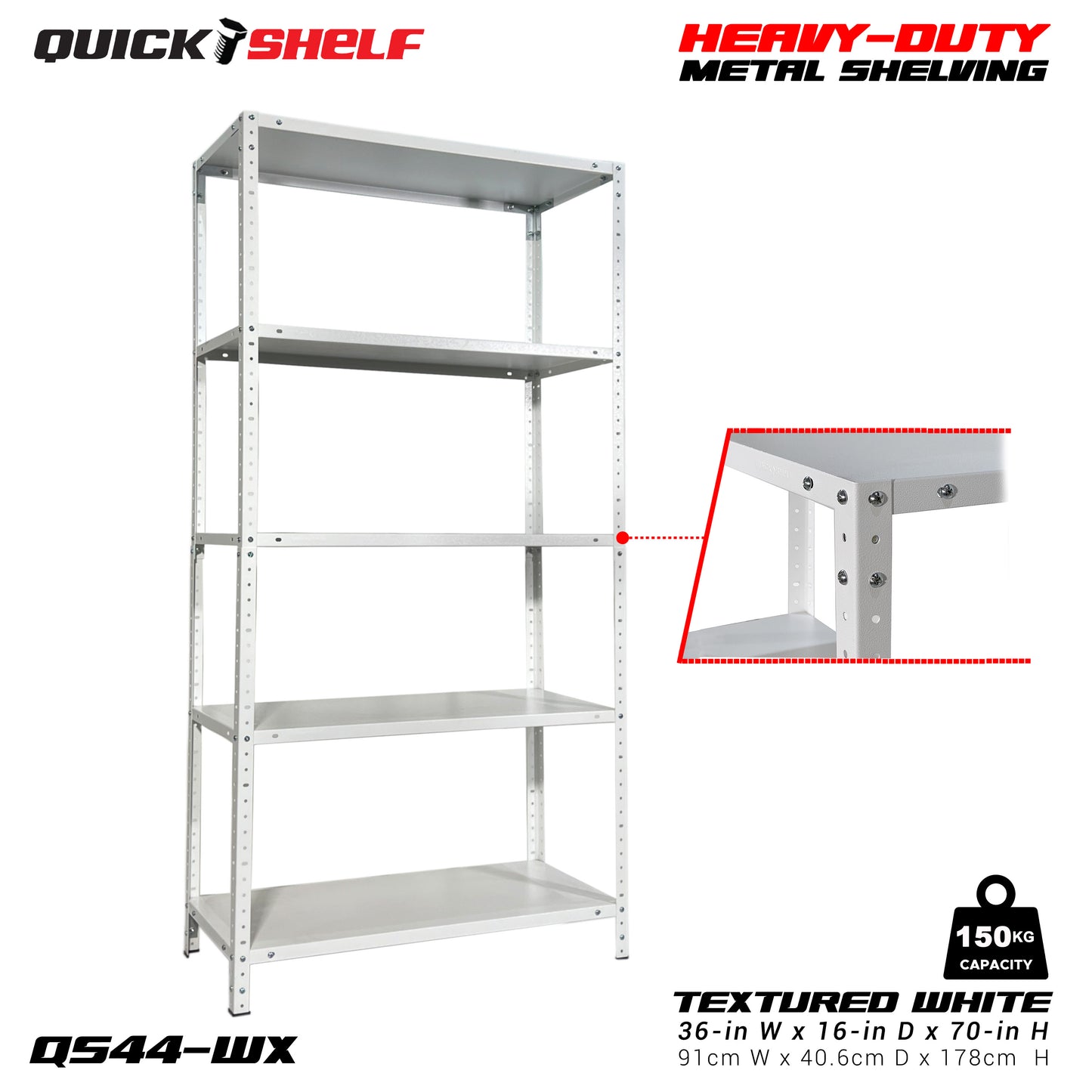 QuickShelf General Purpose Shelving, 20Gauge, Bolt&Nut, Powdercoat Finish