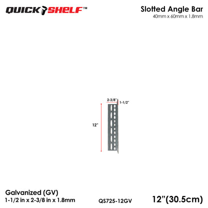 Quickshelf Big Slotted Angle Bar QS725, 1.5"x2.4"x1.8mm, DIY Heavy-Duty Storage Shelving [CAN EDIT]