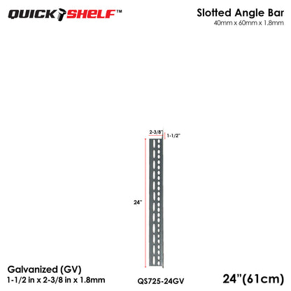 Quickshelf Big Slotted Angle Bar QS725, 1.5"x2.4"x1.8mm, DIY Heavy-Duty Storage Shelving [CAN EDIT]