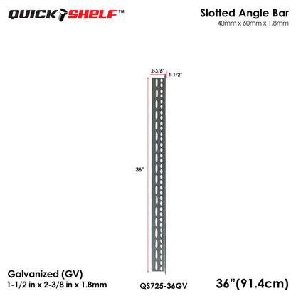 Quickshelf Big Slotted Angle Bar QS725, 1.5"x2.4"x1.8mm, DIY Heavy-Duty Storage Shelving [CAN EDIT]