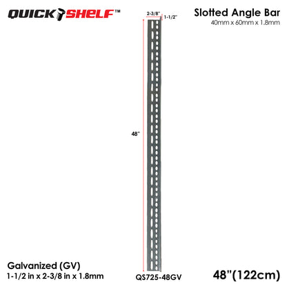 Quickshelf Big Slotted Angle Bar QS725, 1.5"x2.4"x1.8mm, DIY Heavy-Duty Storage Shelving [CAN EDIT]