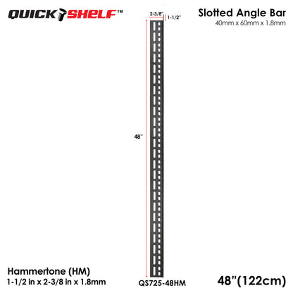 Quickshelf Big Slotted Angle Bar QS725, 1.5"x2.4"x1.8mm, DIY Heavy-Duty Storage Shelving [CAN EDIT]