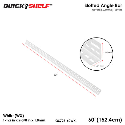 Quickshelf Big Slotted Angle Bar QS725, 1.5"x2.4"x1.8mm, DIY Heavy-Duty Storage Shelving [CAN EDIT]