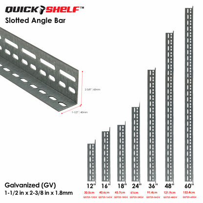 Quickshelf Big Slotted Angle Bar QS725, 1.5"x2.4"x1.8mm, DIY Heavy-Duty Storage Shelving [CAN EDIT]