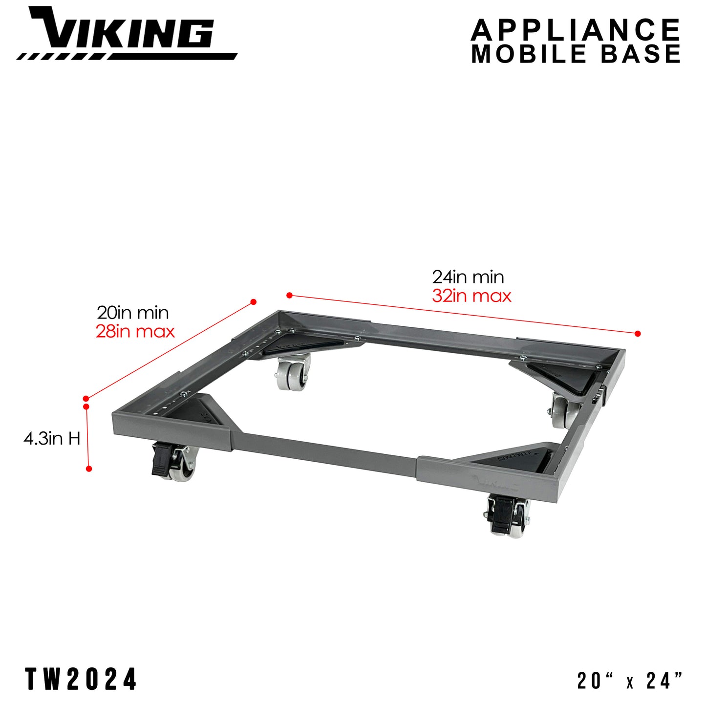 VIKING Adjustable Mobile Base for Appliances Heavy Duty Twin Wheel with Double Brake 300 kilo capacity