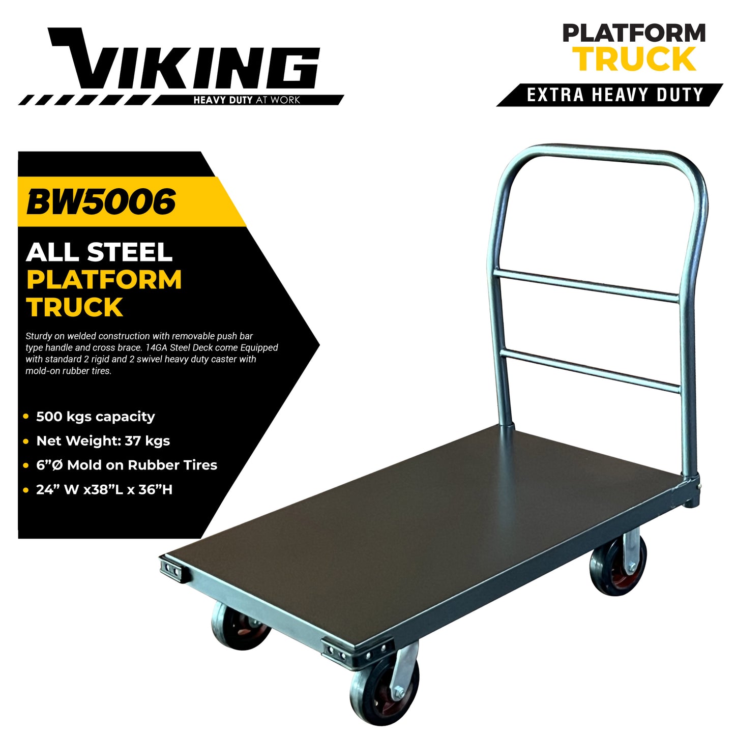 Viking Heavy-Duty All-Steel Platform Truck Foldable Handle Trolley Pushcart