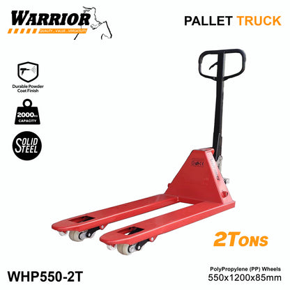 Warrior Hand Pallet Truck 2-Tons | 2000kgs Load Capacity | Polypropylene Wheels | For Material Handling