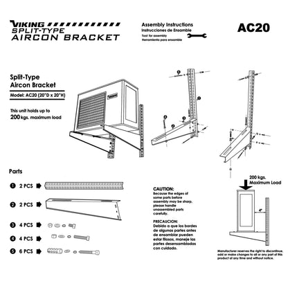 Viking Air Conditioner Bracket for Split or Window Type Units Capacity (200kg)